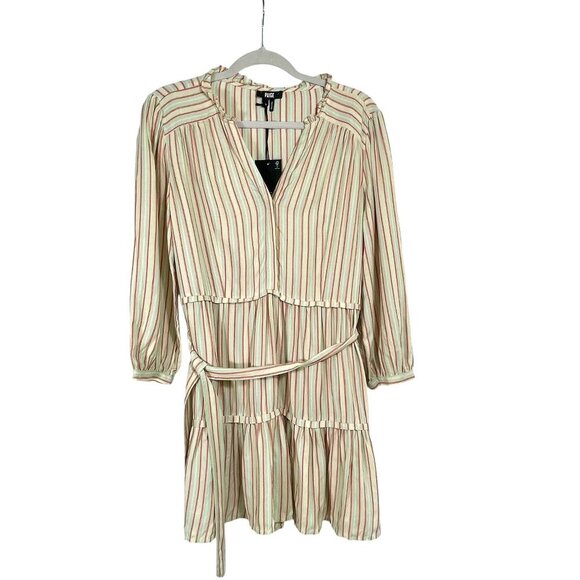 PAIGE Kylenn Tiered Boho Babydoll Dress Cream Stripe Resort Vacation M - Picture 2 of 15